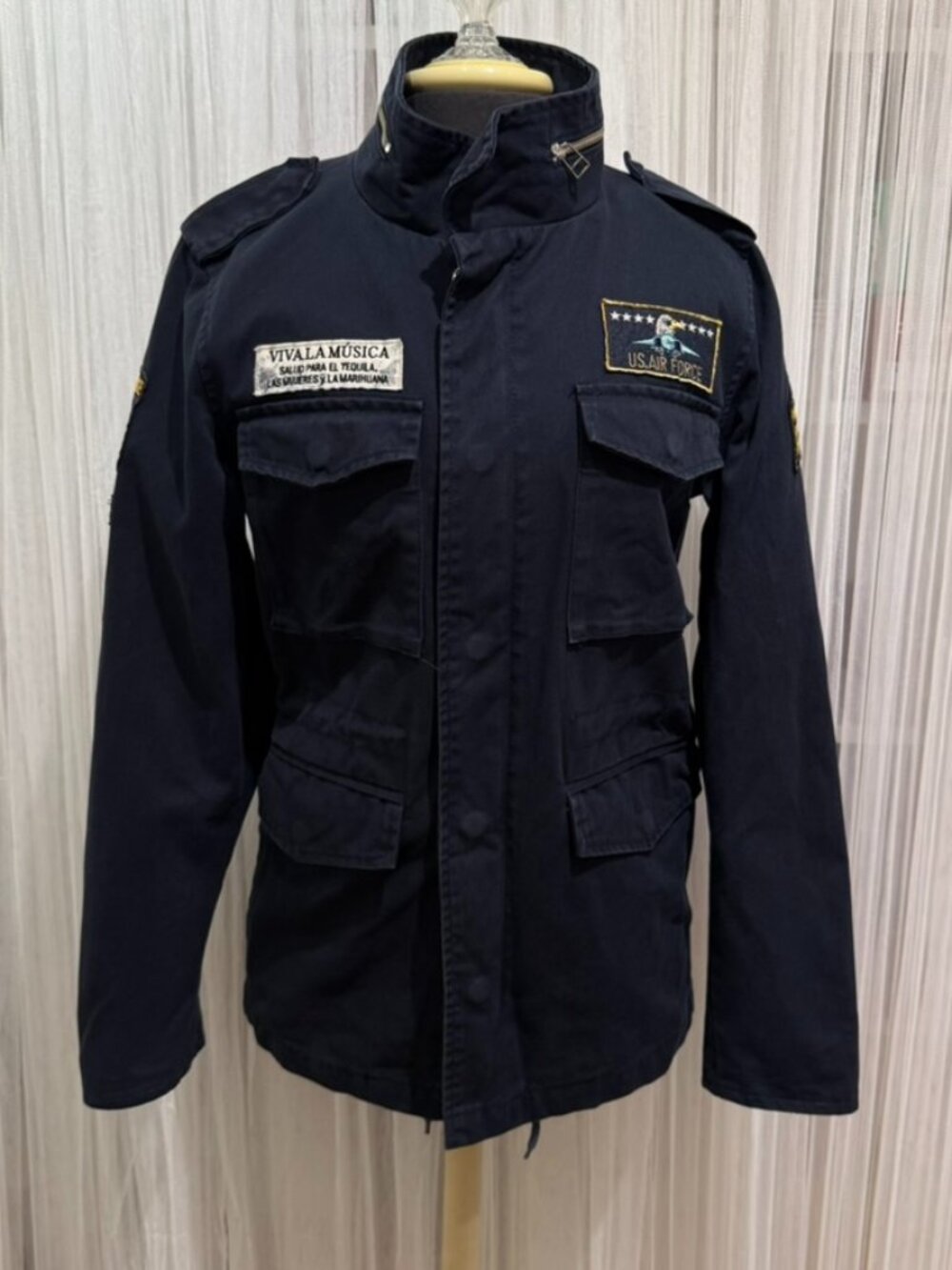 Izreel Navy Military Style Field Jacket Men’s Medium US Air Force Style Patches